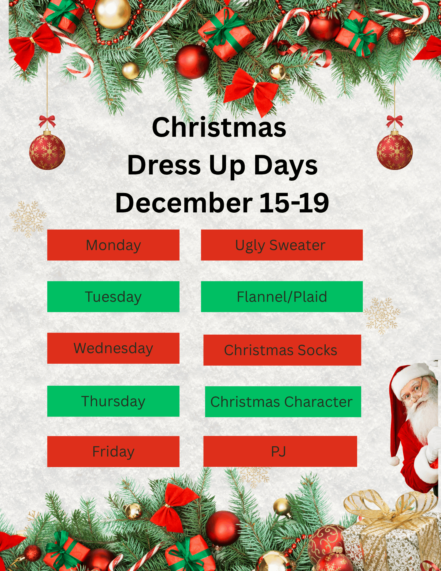 Holiday Week Dress Up Days